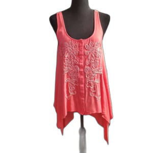 Free People size S coral asymmetrical Handkerchiefs hem blouse tank top